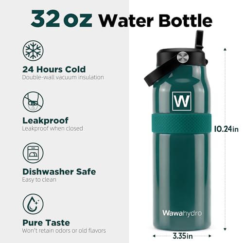 32 oz Insulated Water Bottle with Straw, Leakproof Stainless Steel Bottle with Handle, Non-Slip Silicone Sleeve, Internal Markings, Dishwasher Safe for Travel, Gym, Sports,Deep Teal - color: Deep Teal