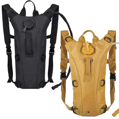 Tactical Water Hydration Pack Military 3L Water Bladder Carrier Backpack Leakproof for Running Jogging Cycling Hiking - color: Tan Khaki & Black