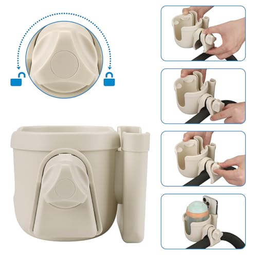 Accmor Stroller Cup Holder with Phone Holder, Bike Cup Holder, Walker Scooter Wheelchair Cup Holder Attachment, Universal Cup Holder for Uppababy Graco Strollers - color: All Off White