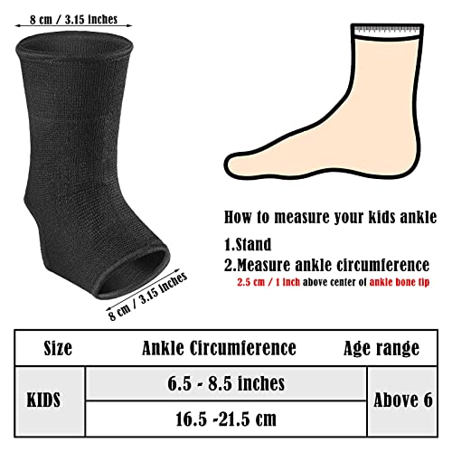 Loopeer 6 Pairs Kid Compression Ankle Brace Knitted Breathable Ankle Support Sleeve Socks Plantar Fasciitis Braces for Girls Boys Kids Sprained Running Fitness, Blue and Black