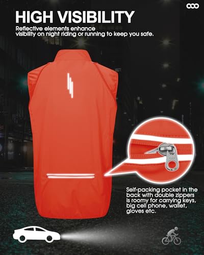 33,000ft Men's Packable Cycling Jacket Waterproof Running Vest Outerwear - color: Tangerine, size: X-Large