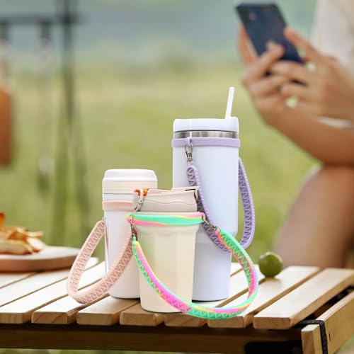 Water Bottle Handle, Silicone Water Bottle Sling, Carrier, Holder with Strap, Fits Most 8-40oz Bottles Stanley Cup Accessories - color: Pink