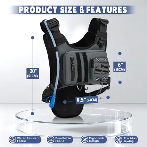 Outdoor Hydration Vest for Running & Hiking, Lightweight Breathable Water Backpack with 2.0L Bladder, Bounce-Free Chest Pack for Marathon, Cycling, Trekking for Men and Women - color: Grey