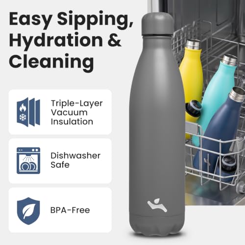 Konokyo 25 oz Insulated Stainless Steel Water Bottle, Gray - color: Gray, size: 25 Ounces