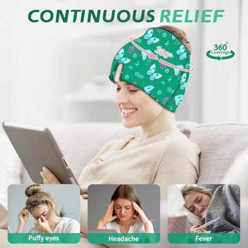 Migraine Relief Cap, Soothing Headache Ice Face Mask Products - color: Pink+green