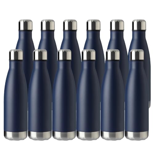 MEWAY 17oz Sport Water Bottle 12 Pack Vacuum Insulated Stainless Steel Leak-Proof Double Wall Cola Shape Water Bottle,Keep Drinks Hot & Cold (Navy,12 Pack) - color: Navy
