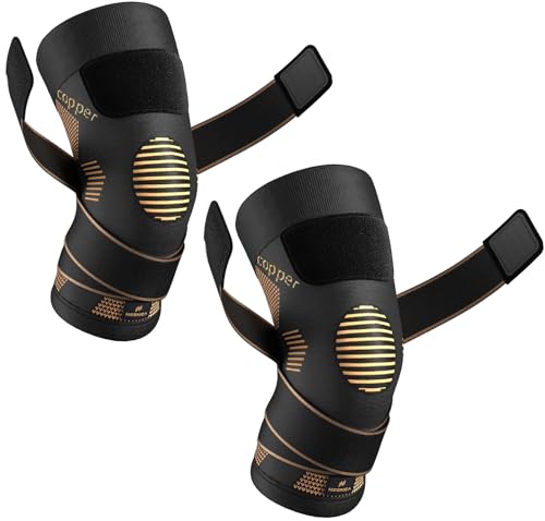 NEENCA Copper Knee Braces, Compression Sleeves with Straps for Pain Relief - color: High Copper-Pair, size: Large
