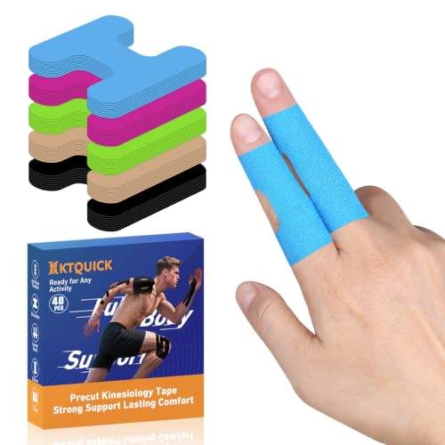 KTQUICK Precut Finger Kinesiology Tape, 40 PCS, 20% Stronger Adhesive,Blue - color: Blue