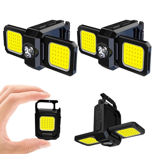 MAKDAK 2PC Cob Keychain Work Light EDC Rechargeable Foldable Keychain Flashlight,Bottle Opener,for Camping,Car Repair,Hiking,Repairing,Power Outrage,Pet Walking,Emergency - color: Black-2PC