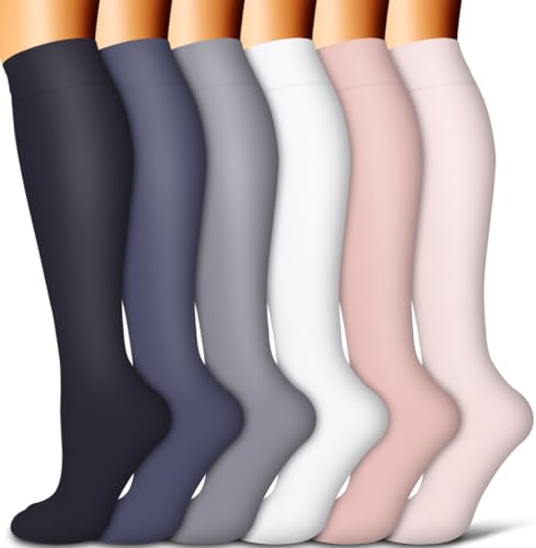 COOLOVER Copper Compression Socks for Women and Men(6 Pairs)-Best Support for Running, Athletic, Travel - color: 02 Black/Navy/Gray/White/Red/Pink, size: Small-Medium