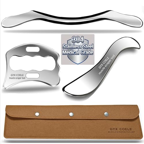 Muscle Scraper Tool Set, Stainless Steel IASTM Kit for Fascia Release, Scar Tissue Massage, Scraping Tool Physical Therapy(3 pcs) - style: GYX COELE-3 set B