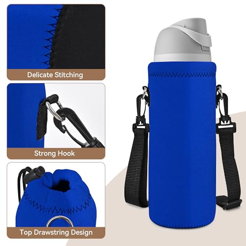 AUPET Water Bottle Sling Bag Carrier Crossbody Sleeve,Insulated Neoprene Bottle Case Holder Pouch Cover 500ML/17oz with Shoulder Strap for Walking Women Men - color: Pure Blue
