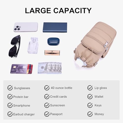 Water Bottle Bag 40 oz Crossbody Holder for Walking Hiking Insulated Carrier Purse with Adjustable Strap - color: Khaki