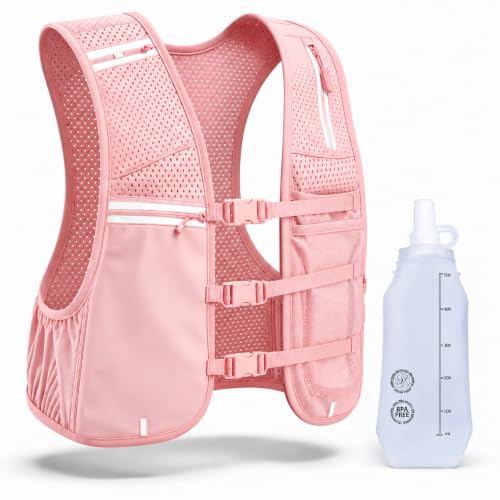 Running Vest for Women and Men,Vests with Water Bladder and Included Bottle，Lightweight Hydration Trail Running Vest - color: PINK, size: Small-Medium