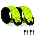 LED Safety Wristband Lights - Rechargeable Light Up Arm Ankle Band Kids Magic Slap Glow Bracelets Reflective Belt High Visibility for Night Cycling Walking Joggers Running Gear - color: Green