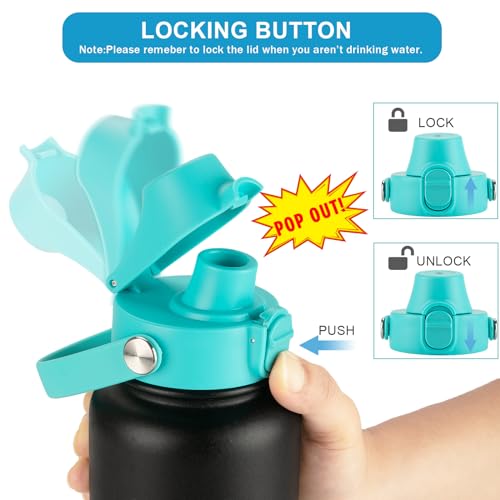 Auto Spout Lid for HydroFlask Wide Mouth Sport Water Bottles, Replacement Lid for Hydro Flask Wide Mouth 12, 16, 18, 32, 40, 64oz, Chug Lid with Flexible Handle, Button Lock, Black - color: Blue