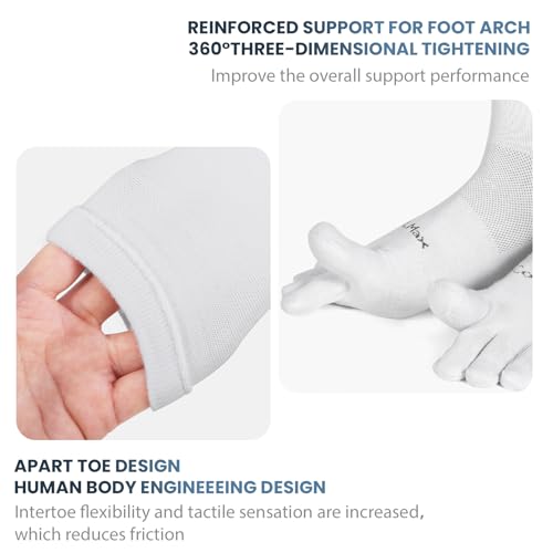 Toe Socks for Men and Women Athletic Running Coolmax Five Finger Ankle/Quarter Socks Breathable Lightweight, 3 Pairs - color: E4110# White, size: Large
