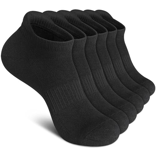 Felicigeely Athletic Running Ankle Socks Cushioned Low Cut Men Women 6 Pack - color: Pure Black, size: 9-12