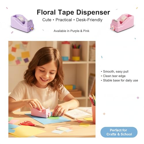 Tape Dispensers,Purple/Pink Tape Dispenser,Tape Dispenser Desk with Stable Weighted Base,Easy One-Hand Use for Scrapbook,Duct Tape & Packing Tape,Ideal for Vision Board Supplies,Office&School Supplies