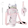 Water Bottle Carrier Bag for Stanley Cup 40oz/30oz with Phone Pocket, Neoprene Water Bottle Holder with Adjustable Shoulder & Handle Strap, Stanley Cup Accessories for Walking Travel Gym - color: Pink Bow