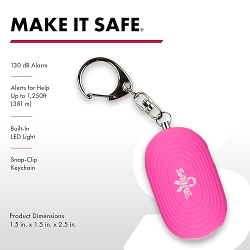 SABRE 2-in-1 Personal Alarm with LED Light, 130dB Personal Safety Siren, Snap Hook for Instant Access, 1,250 Foot (381 Meters) Range, Compact Design for Easy Attachment to Purse, Bag, or Keys - color: Pink