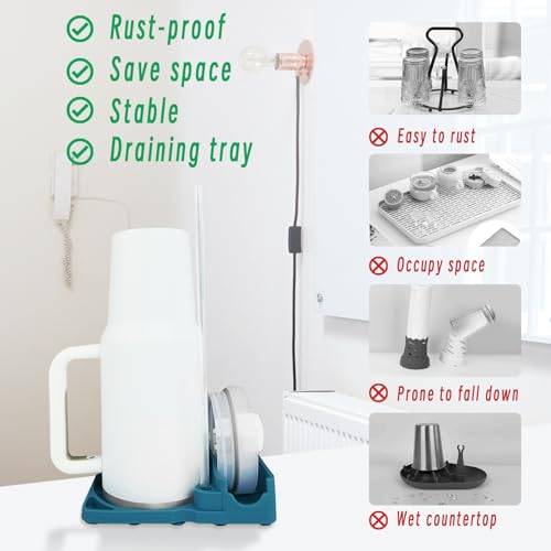 Bottle Drying Rack for Stanley Cup, Food Grade Silicone Holder Stand for Water Bottle, Tumblers, Cups, Mugs, Glasses(Blue)