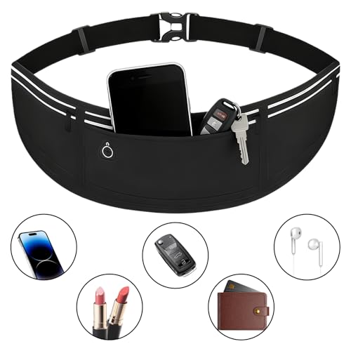 4 Pcs Slim Running Belt, Fanny Packs for Women, Lightweight Reflective Fitness Belt with Zipper Pockets, Moisture Wicking Sports Waist Pack for Men Women
