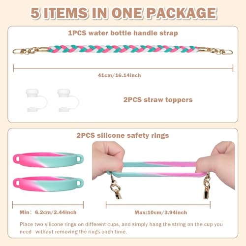 HEYSKAY Water Bottle Handle Strap for Stanley 20-40oz Tumbler Handle Strap - color: Rose Green
