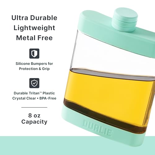 DUALIE 8 oz Hip Flask for Liquor - Shatterproof Alcohol Flasks with Clear Tritan Plastic and Silicone Grip - Flask Gift for Men & Women - Seafoam - color: Seafoam