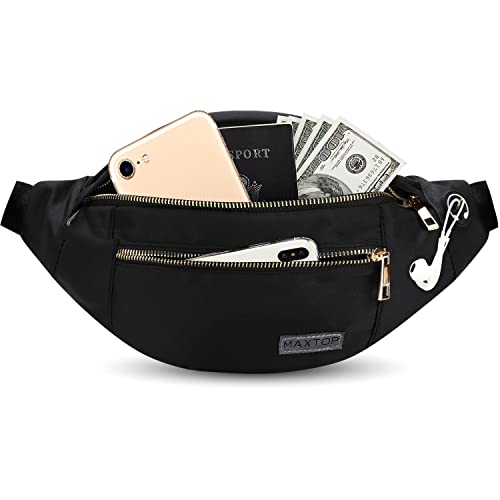 Fashion Cross body Fanny Pack Shoulder Bag for Women Men with Gold Zipper - color: Black(upgrade Fabric Gold Metal Zipper), size: Large