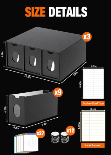 Topload Storage Drawer Organizer, Stackable Cardboard Trading Card Storage Box with Clear Viewing Window, Labels & Sorting Cards for Sports Cards, Baseball Cards and TCG Collections (9 Drawers)