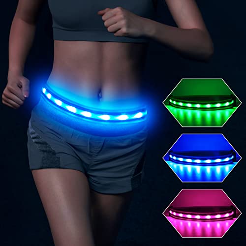 BSEEN LED Running Waist Belt - USB Rechargeable Reflective Glowing LED Waistband, Flashing Safety Light Belt for Runners, Joggers, Walkers, Pet Owners, Cyclists - color: Royal Blue