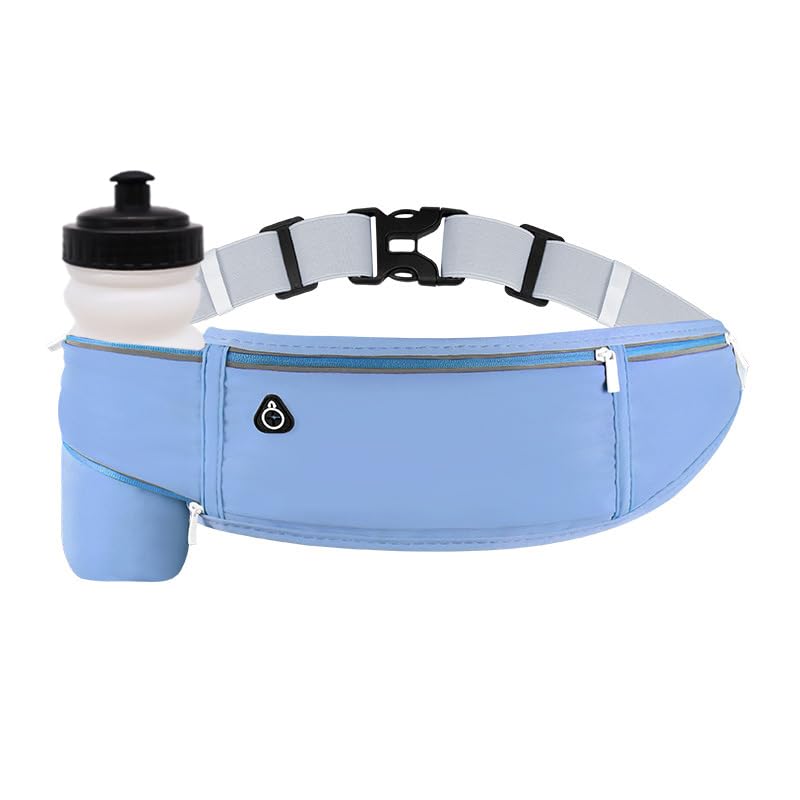 Running Belt with Water Bottle Holder, 3 Pockets Large Cross Body Mens Fanny Pack for Girls Women Boys Kids Phone Pouch,Slim Waist Bag Fit Hiking Hydration Runners Walking Workout Travel Blue - color: 03-Blue
