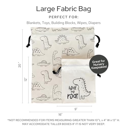 Gather & Knot Drawstring Gift Bags | Premium Canvas | 20" Large 12" Small | Reusable Fabric Wrap for Baby Shower or Boy Birthday | Dinosaur - color: Dinosaur