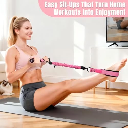 3-Tube Adjustable Pedal Resistance Band (30-90LBS) Home Workout, Pink