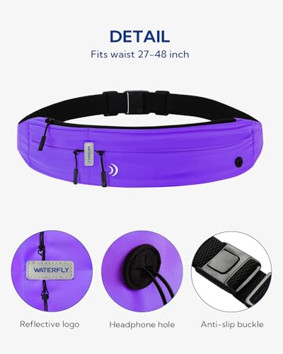 WATERFLY Running Belt Fanny Pack:Phone Holder Belt for Men Women - color: Purple