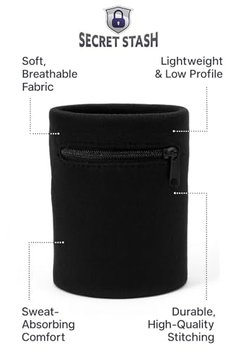 Secret Stash Wrist Wallet – Hidden Zipper Pocket Wristband for Women and Men Safely Hide Cash, Keys, or Cards | Discreet Travel & Workout Wrist Safe for Running, Hiking, Festivals Arm Pouch Ankle