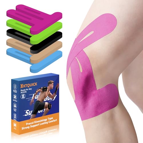 KTQUICK Precut Kinesiology Tape for Knees,12 PCS,20% Stronger Adhesive,Pink