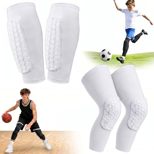 2 Pairs Soccer Shin Guards for Kids Youth Adult with Honeycomb Pads - color: White, size: Small
