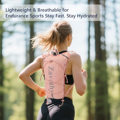 Zavothy Hydration Vest Pack with 1.5L Water Bladder, Lightweight 6L Hydration Backpack for Running, Hiking & Cycling, Breathable Reflective Hydration Vest for Men & Women - color: Pink
