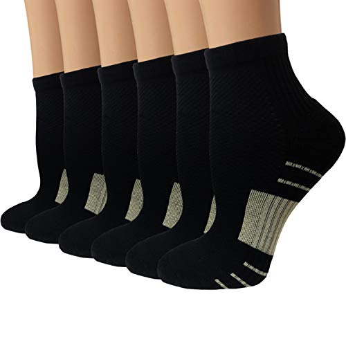 Sooverki Copper Compression Socks Women and Men 6 Pairs - Circulation Arch Support Plantar Fasciitis Running Ankle Socks - color: A4 - 6 Black, size: Large-X-Large