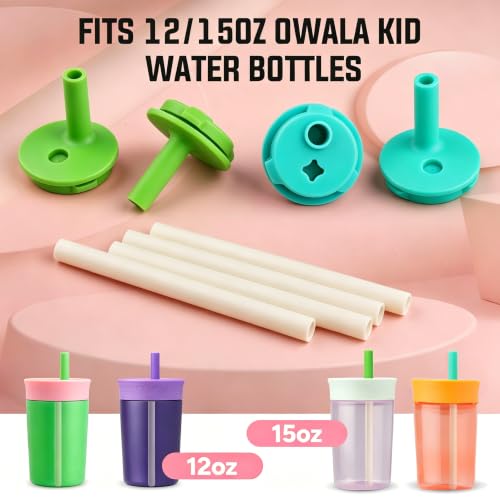 Replacement Silicone Bite Valve&Straws Parts for Owala Kids tumbler 12oz - color: Green Blue
