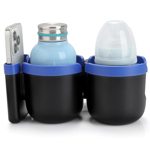 Accmor Stroller Cup Holder with Phone Holder, Bike Cup Holder, Walker Scooter Wheelchair Cup Holder Attachment, Universal Cup Holder for Uppababy Graco Strollers - color: Double Holder-Blue
