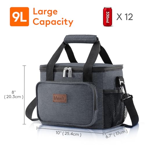 Lifewit Insulated Lunch Box for Men, Lunch Bag Cooler Women, 12-Can 9L - color: Dark Gray, size: Medium(9L)