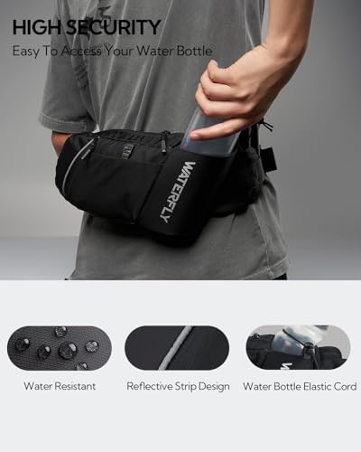 WATERFLY Water Bottle Fanny Pack, Hiking Hydration Belt for Women Men - color: Black
