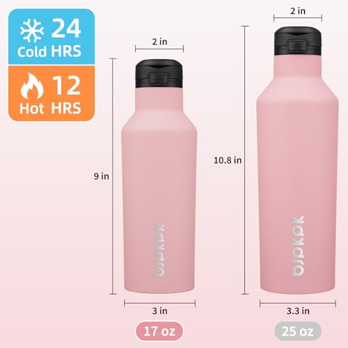BJPKPK 17oz Insulated Thermal Water Bottle, Straw & Handle, Stainless Steel - color: Light Pink, size: 17 Ounces