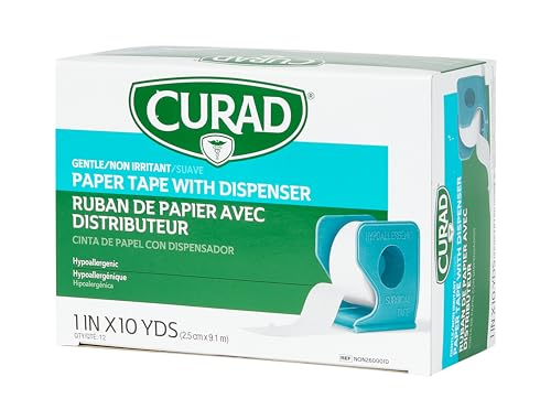 Medline CURAD Paper Adhesive Tape with Dispenser 1" x 10 yds., Not Made from Natural Rubber Latex, Pack of 12