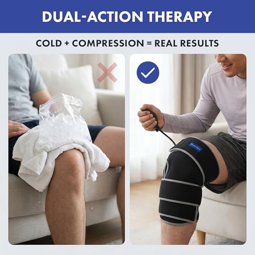 Nurse Yard Knee Ice Pack Wrap with Pump, Adjustable Compression Knee Brace for Men and Women, Reusable Hot and Cold Therapy Wrap, Cooling Compression Knee Support