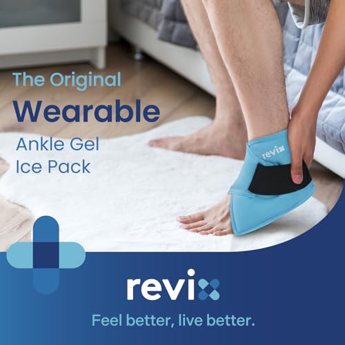 REVIX Ankle Ice Pack Wrap – Reusable Cold Compression for Foot Discomfort, Ice Wrap for Feet Swelling and Recovery 45-Minute Long-Lasting Gel Ice Packs Reusable with Ice Grid Gel Design