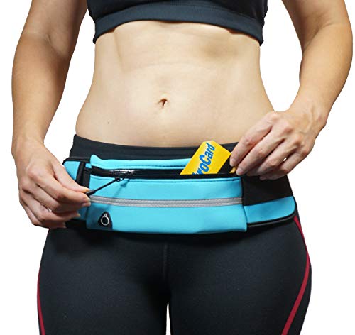 Dimok Running Belt Waist Pack - Water Resistant Runners Belt Fanny Pack for Hiking Fitness – Adjustable Running Pouch for Phones iPhone Android - color: Blue
